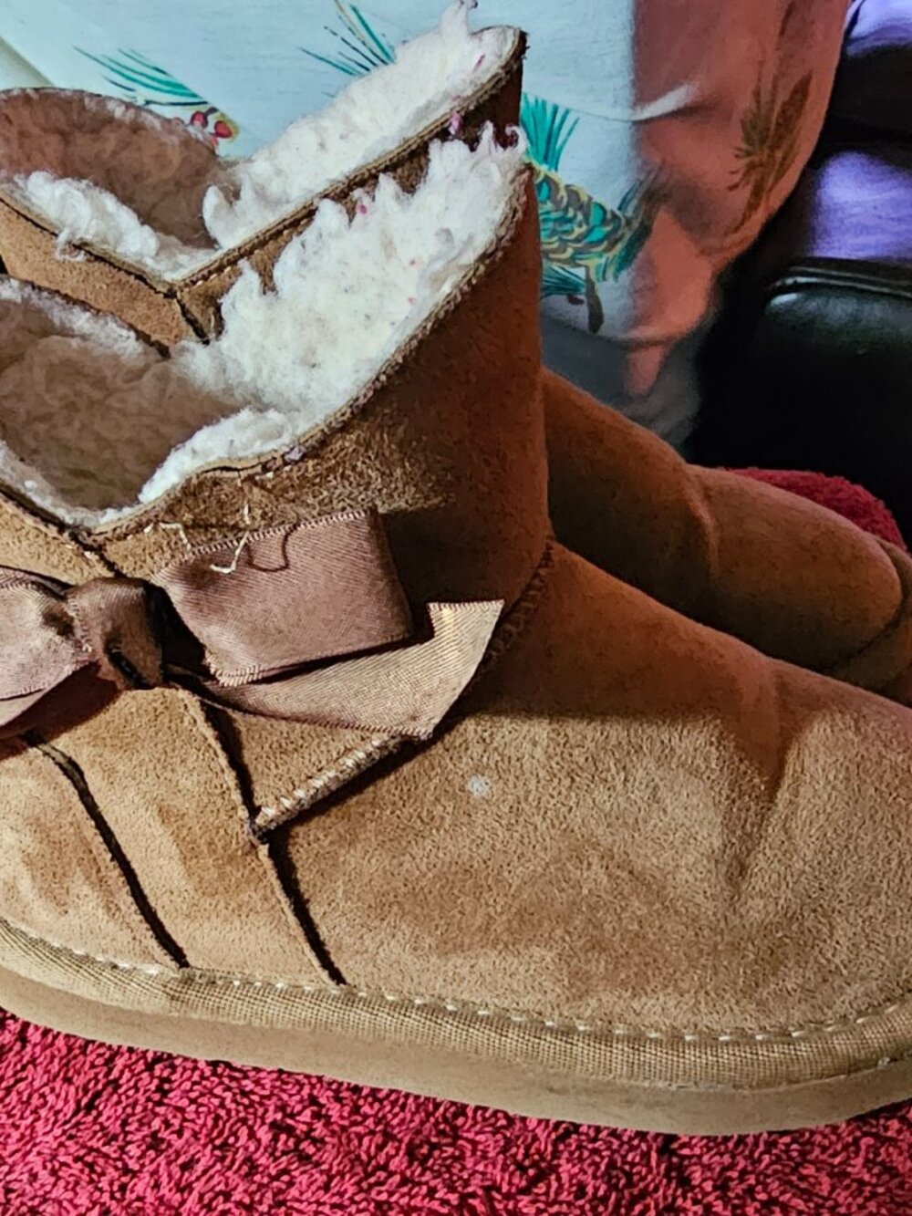 Pawz Big Girls Faux Suede Shearling Bow Boots Size 11